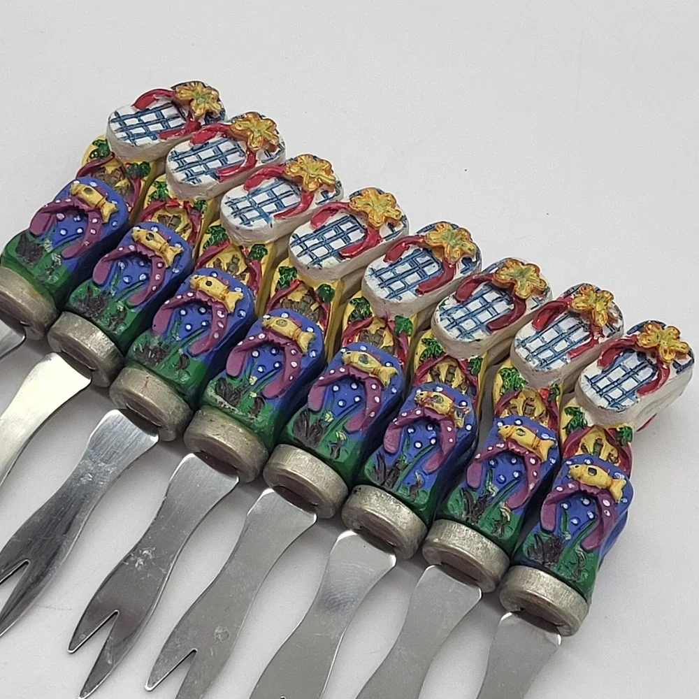 Appetizer Forks Novelty Flip Flops, Palm Trees & Fish Summer Cocktail Set Of 8